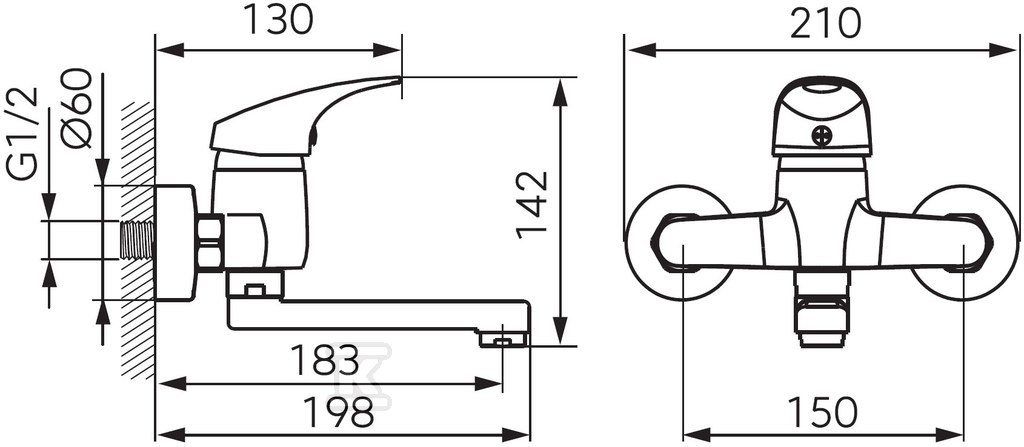 Bateria umywalkowa FERRO ONE ścienna, - BFO3